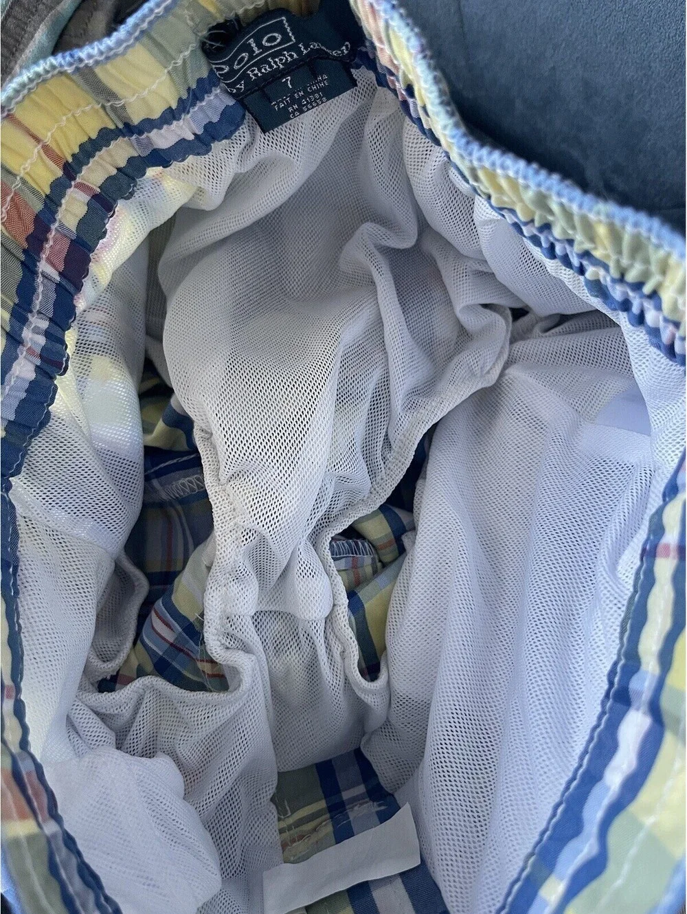Ralph Lauren Swim Trunks Shorts Boys Youth POLO  Blue Plaid Lined Size 7
